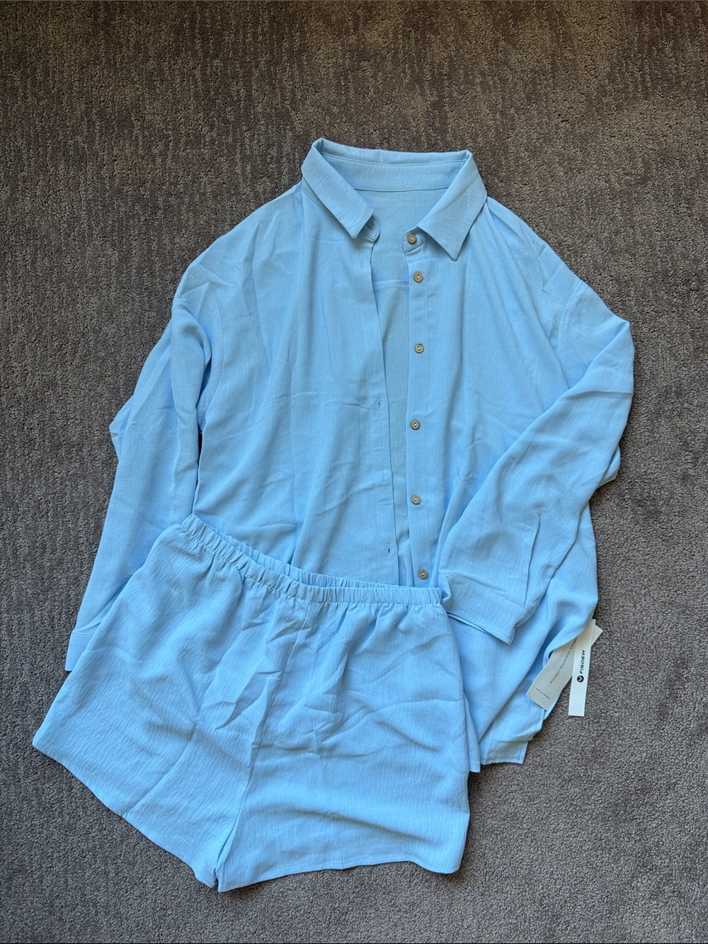Light Blue Two-Piece Shirt and Short Set